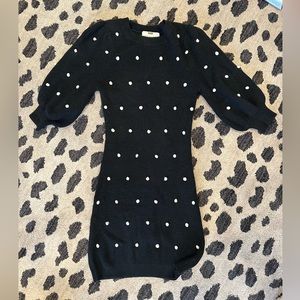 Black Saylor Sweater Dress with White Pom Poms, Size XS/S